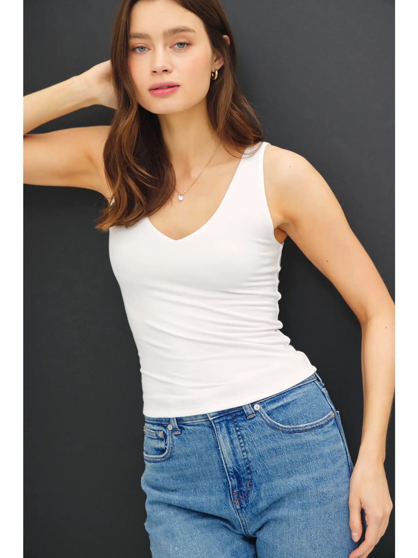 Double Lined V-Neck Tank Top - Off White