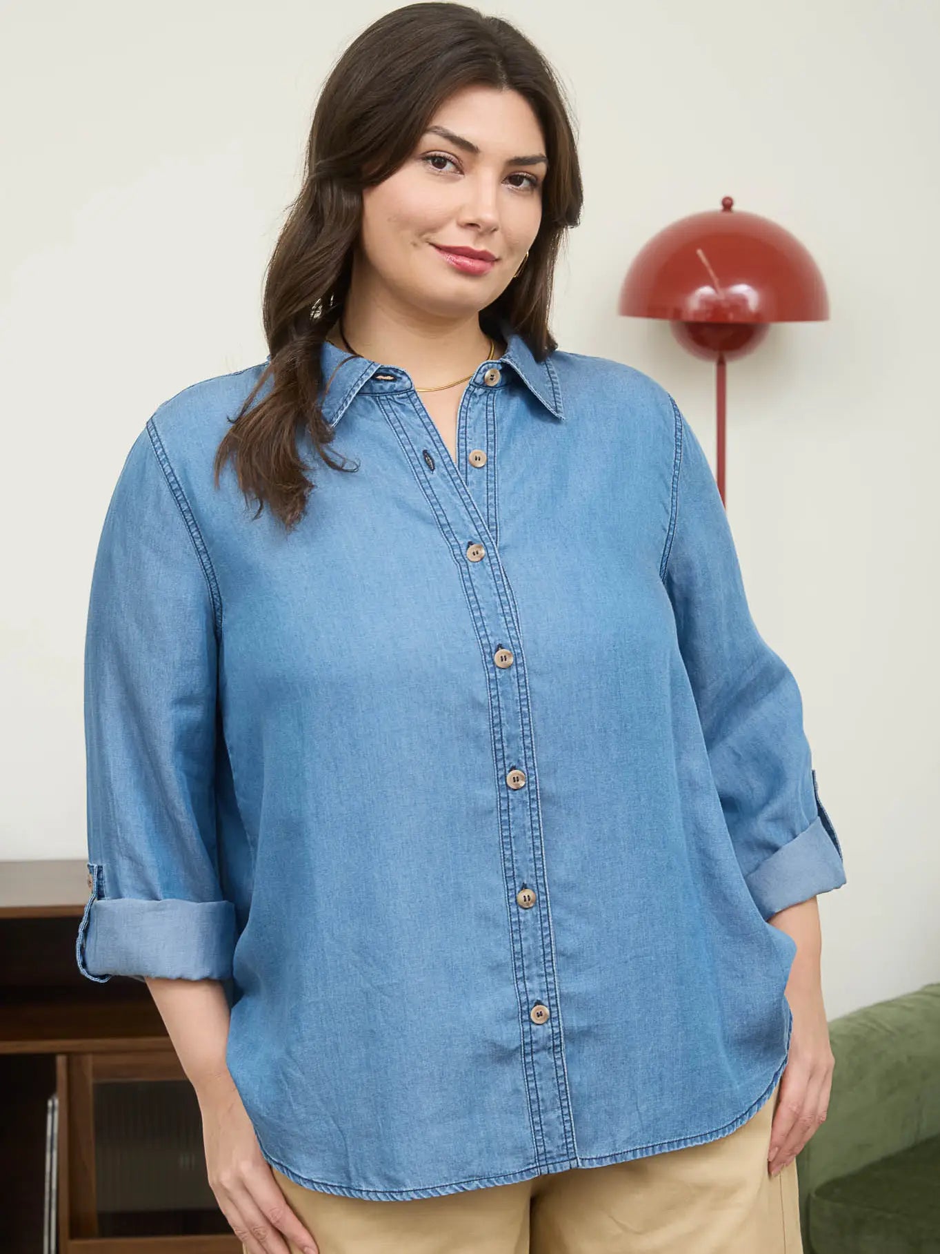 Plus Chambray Collared Shirt