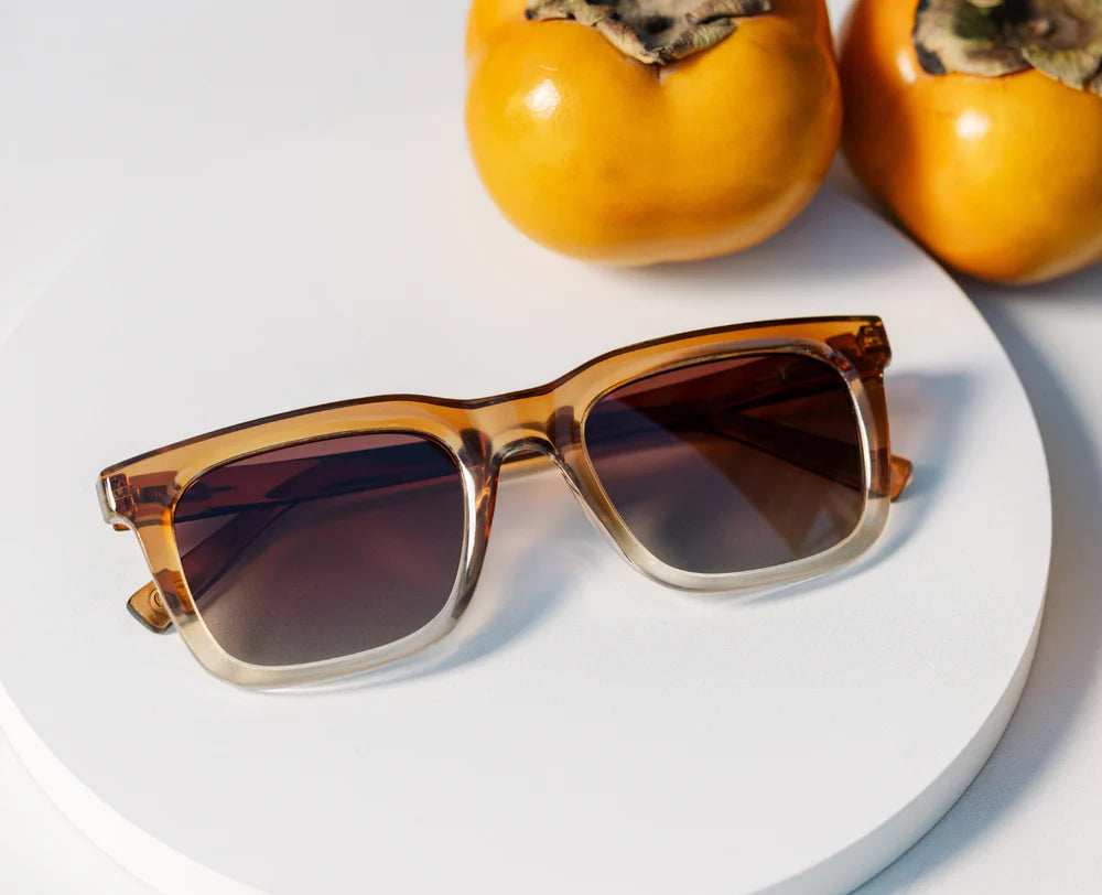 Peepers Airplane Mode Polarized Sunglasses in Golden Ombre featuring chunky soft square frames with polarized UV400 lenses.