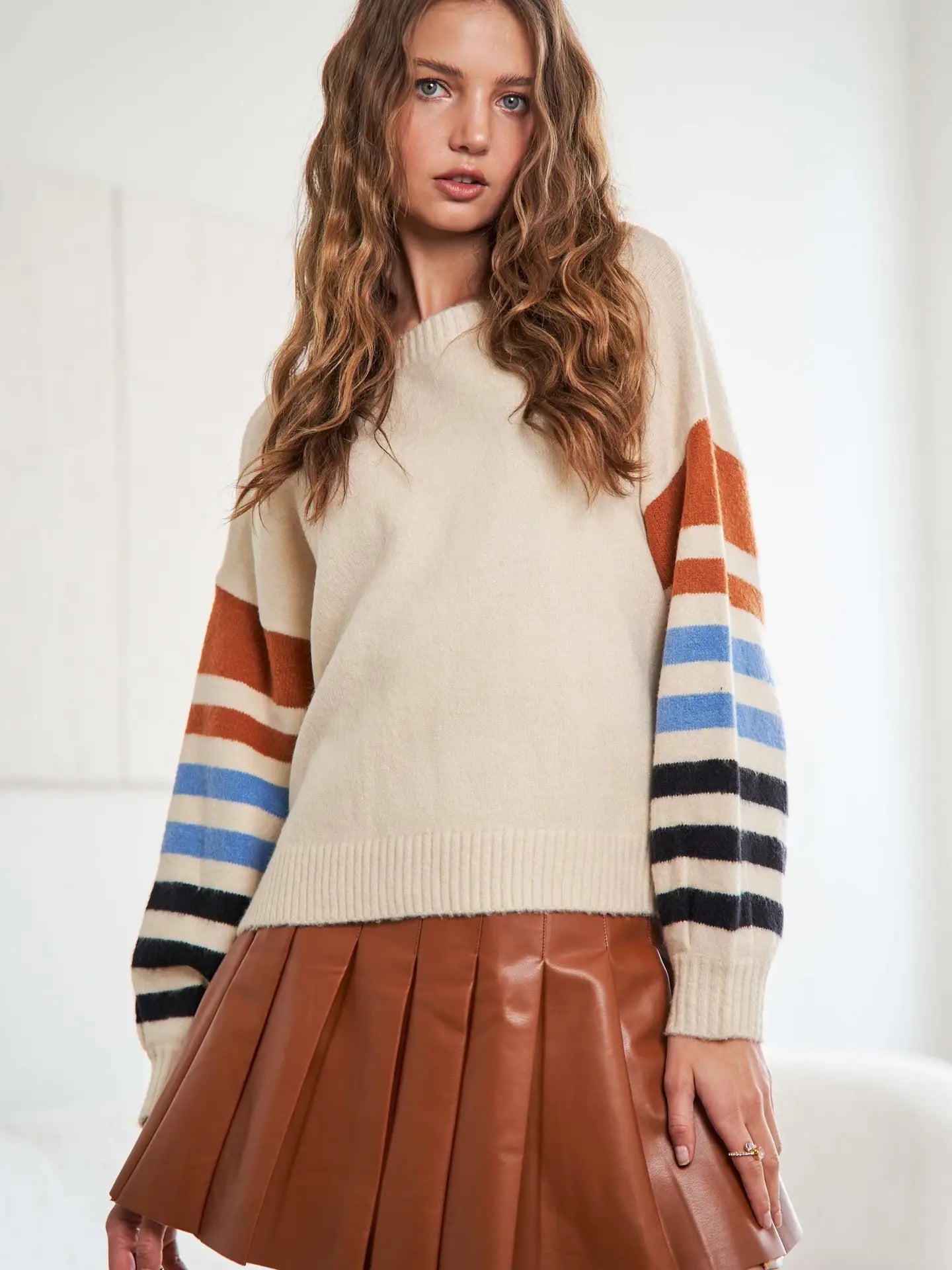 Plus Size Stripe Sleeve Sweater
