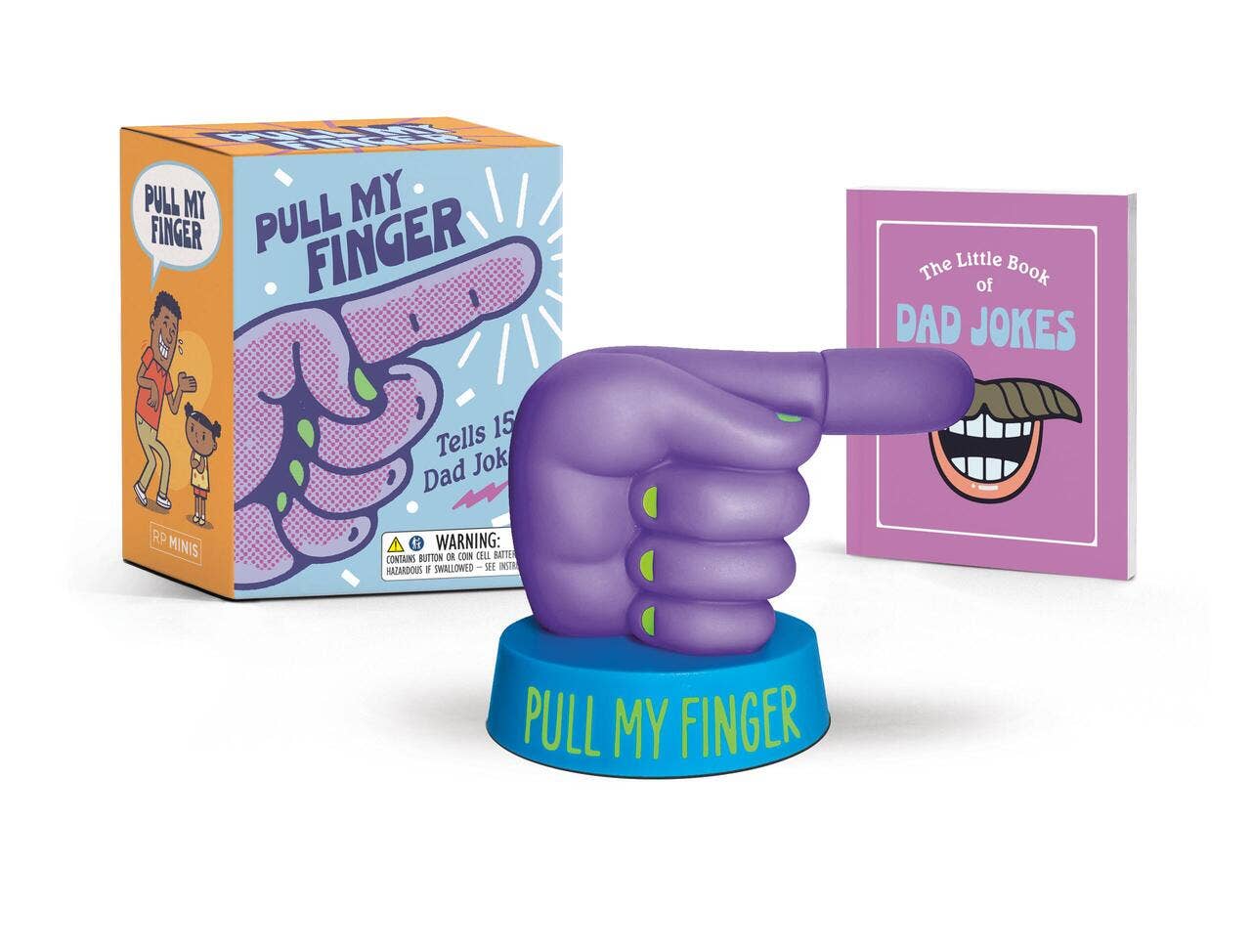 pull my finger dad joke toy with retractable finger and book
