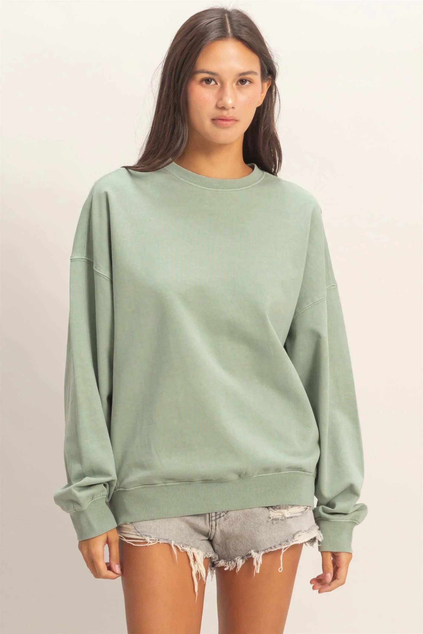 Ribbed Crew Neck Sweatshirt
