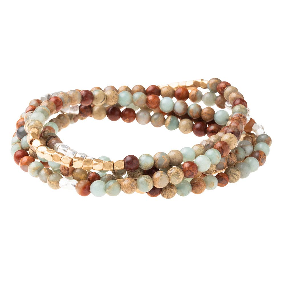 Scout Aqua Terra Stone of Peace gemstone wrap bracelet necklace with semi-precious beads