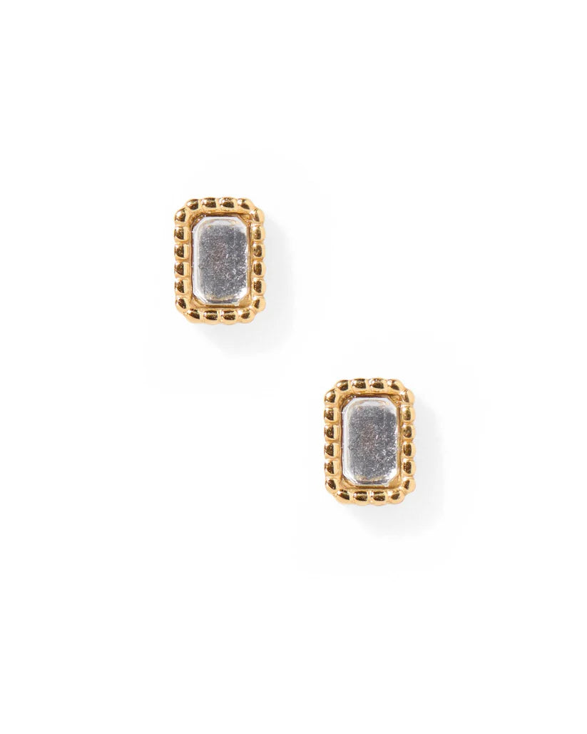 Madison Gold Clear Rectangular Screwback Stud Earrings