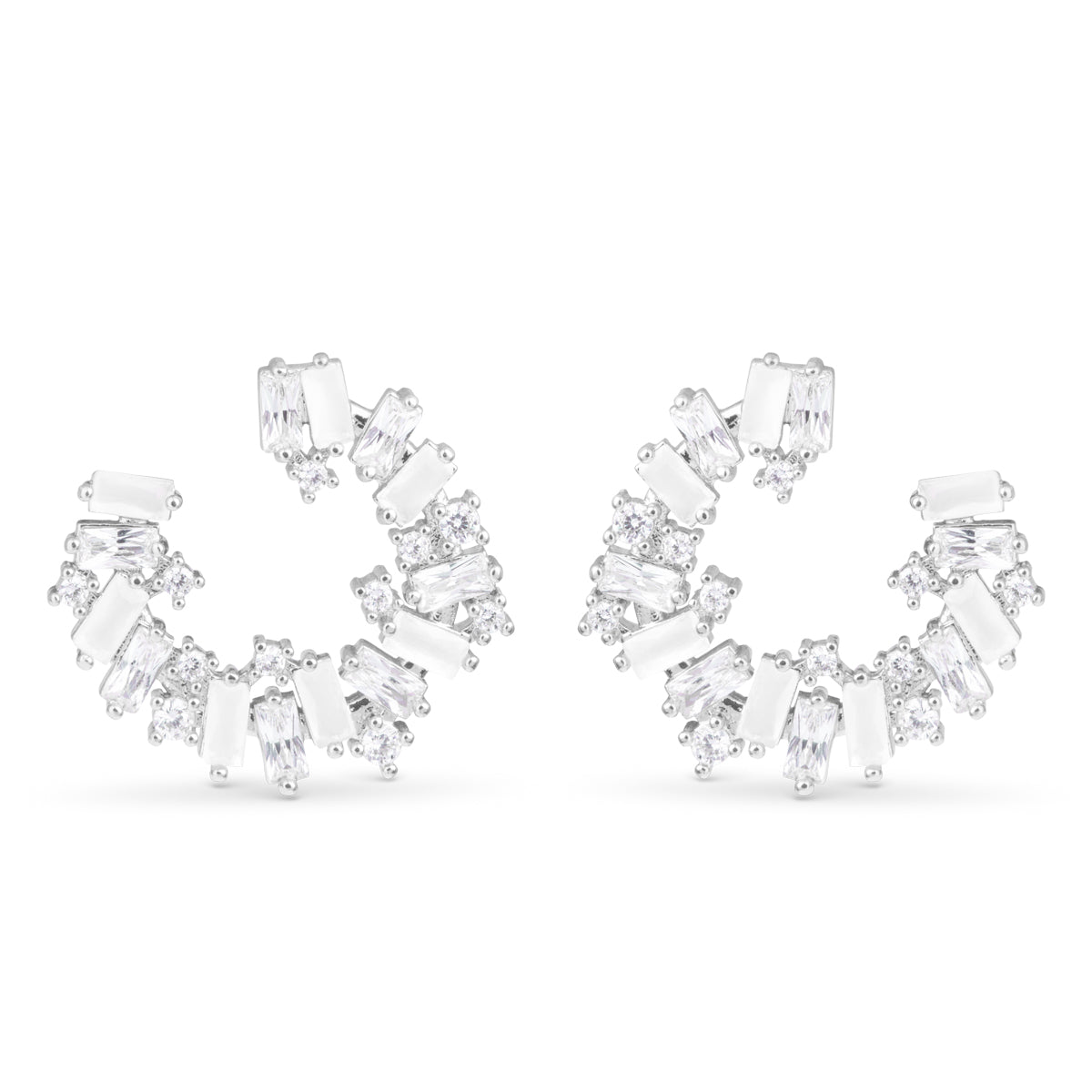 silver open circle earrings with mixed cubic zirconia stones