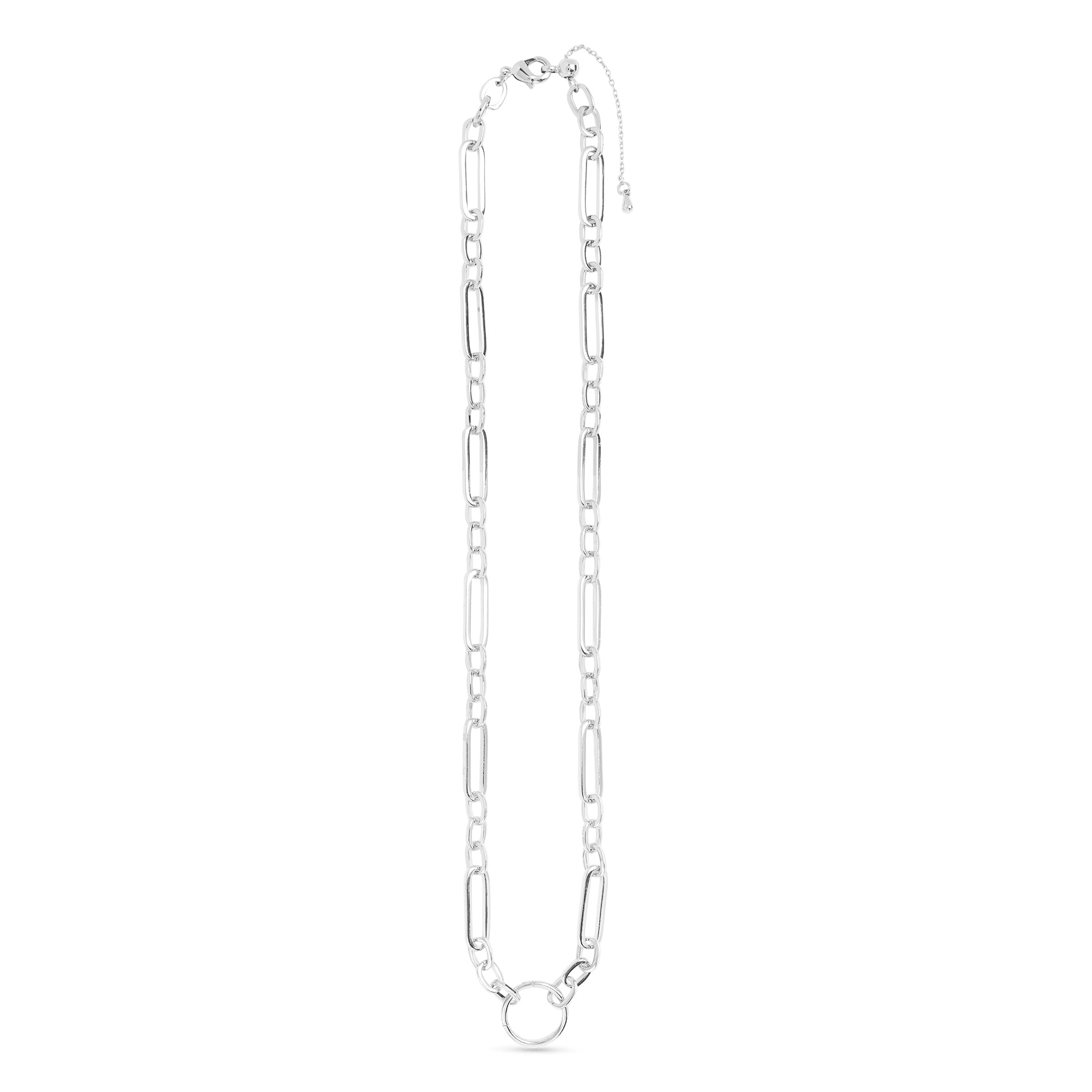 silver mixed link chain necklace with front charm clasp