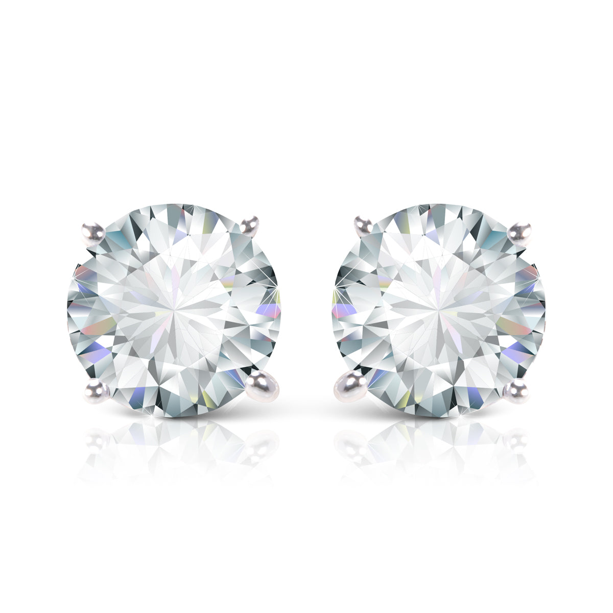 silver round cut cubic zirconia solitaire stud earrings