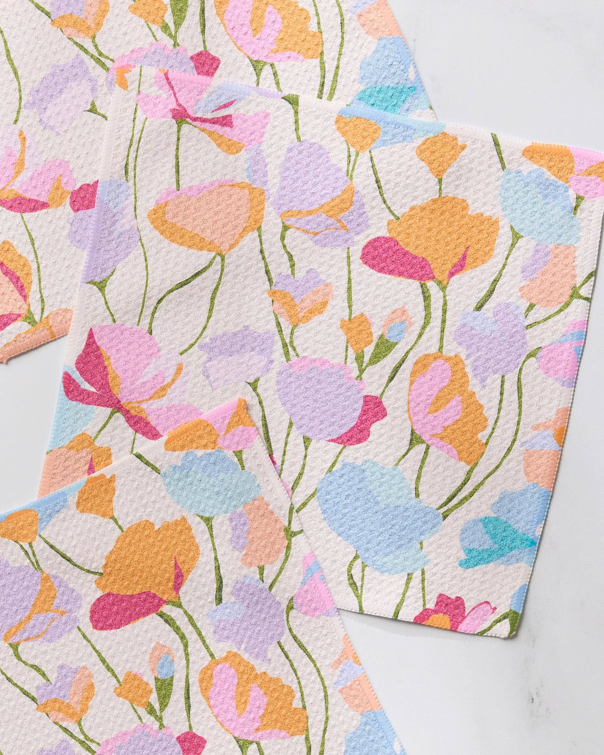 Sunlit Garden dishcloth set by Geometry, pastel floral eco-friendly kitchen cloths