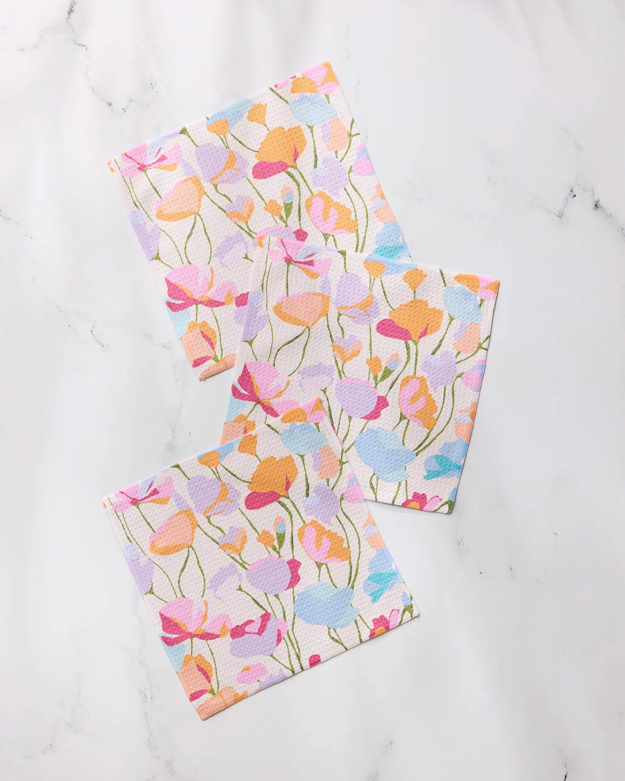 Sunlit Garden dishcloth set by Geometry, pastel floral eco-friendly kitchen cloths