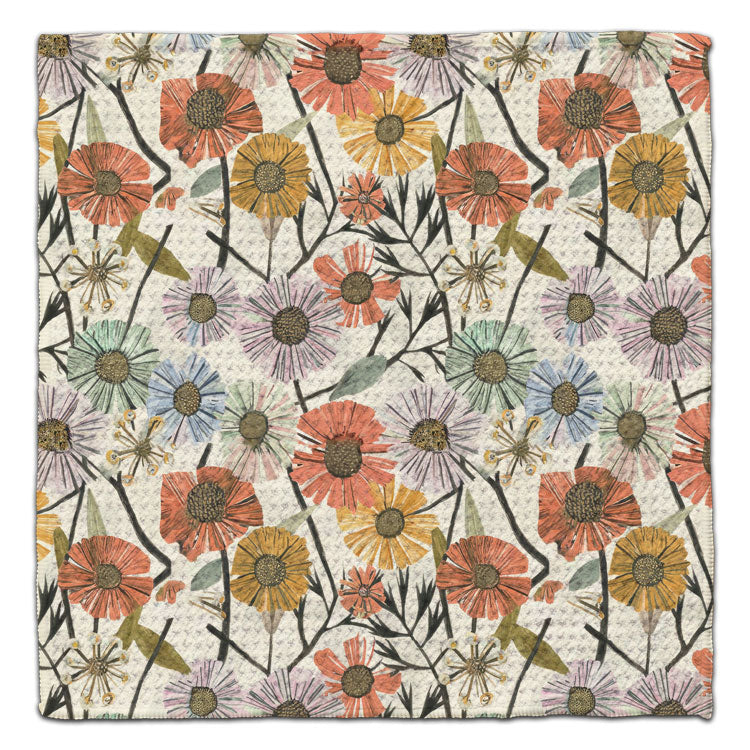 Vintage floral eco-friendly waffle weave washcloth featuring colorful watercolor wildflowers