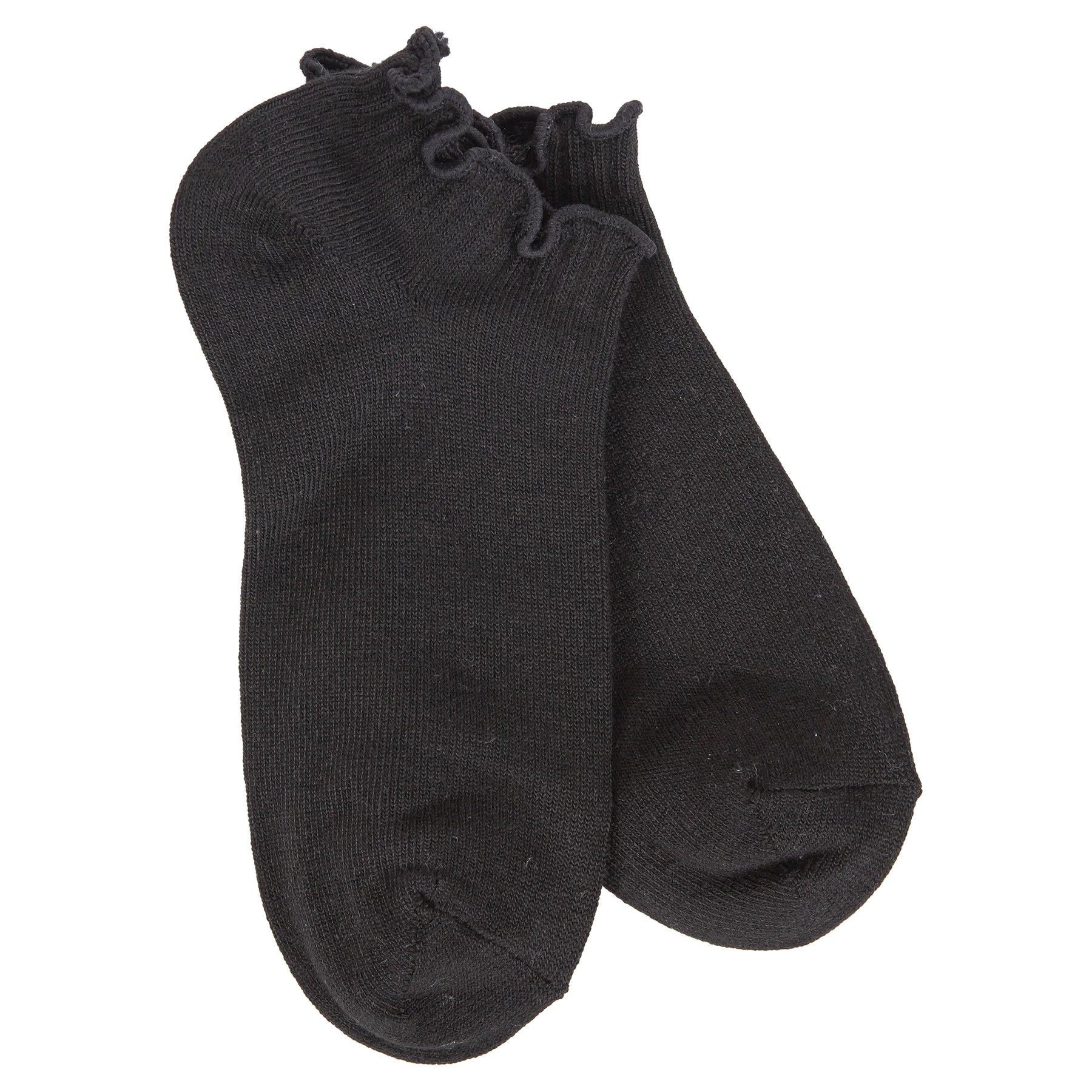 Women's black low-cut socks featuring a soft ruffle cuff made from a lightweight modal blend for everyday comfort.