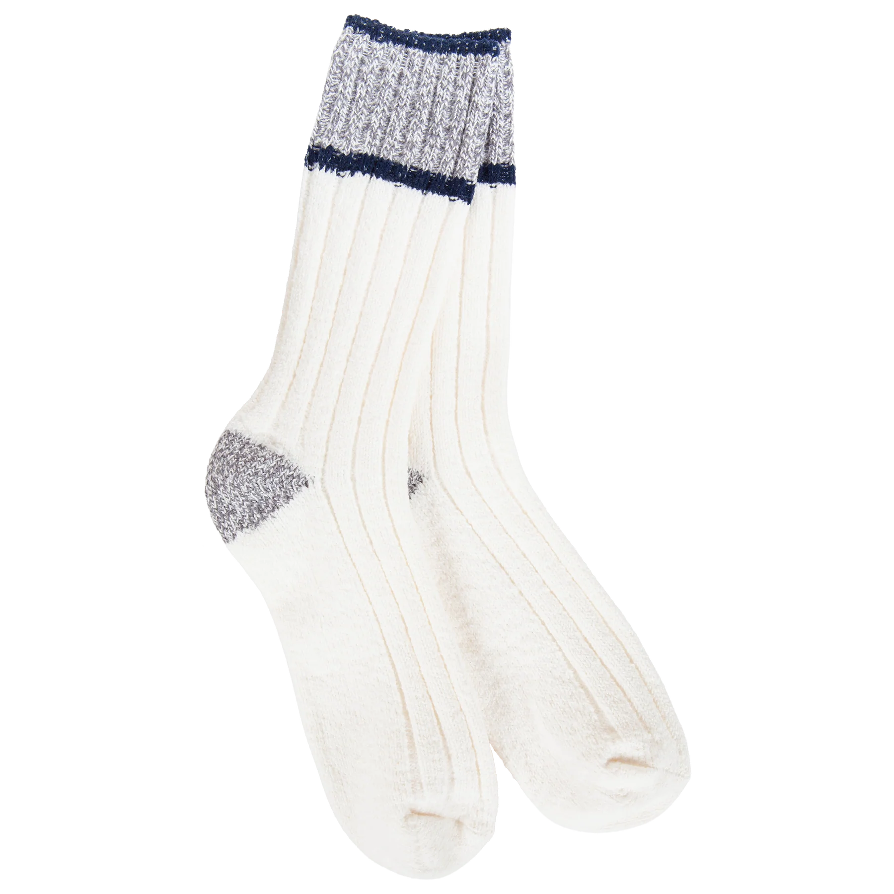 Women's Weekend Ragg Color Block Crew Socks in ivory with grey and navy accents featuring an ultra-soft ribbed knit and cozy crew-length fit.