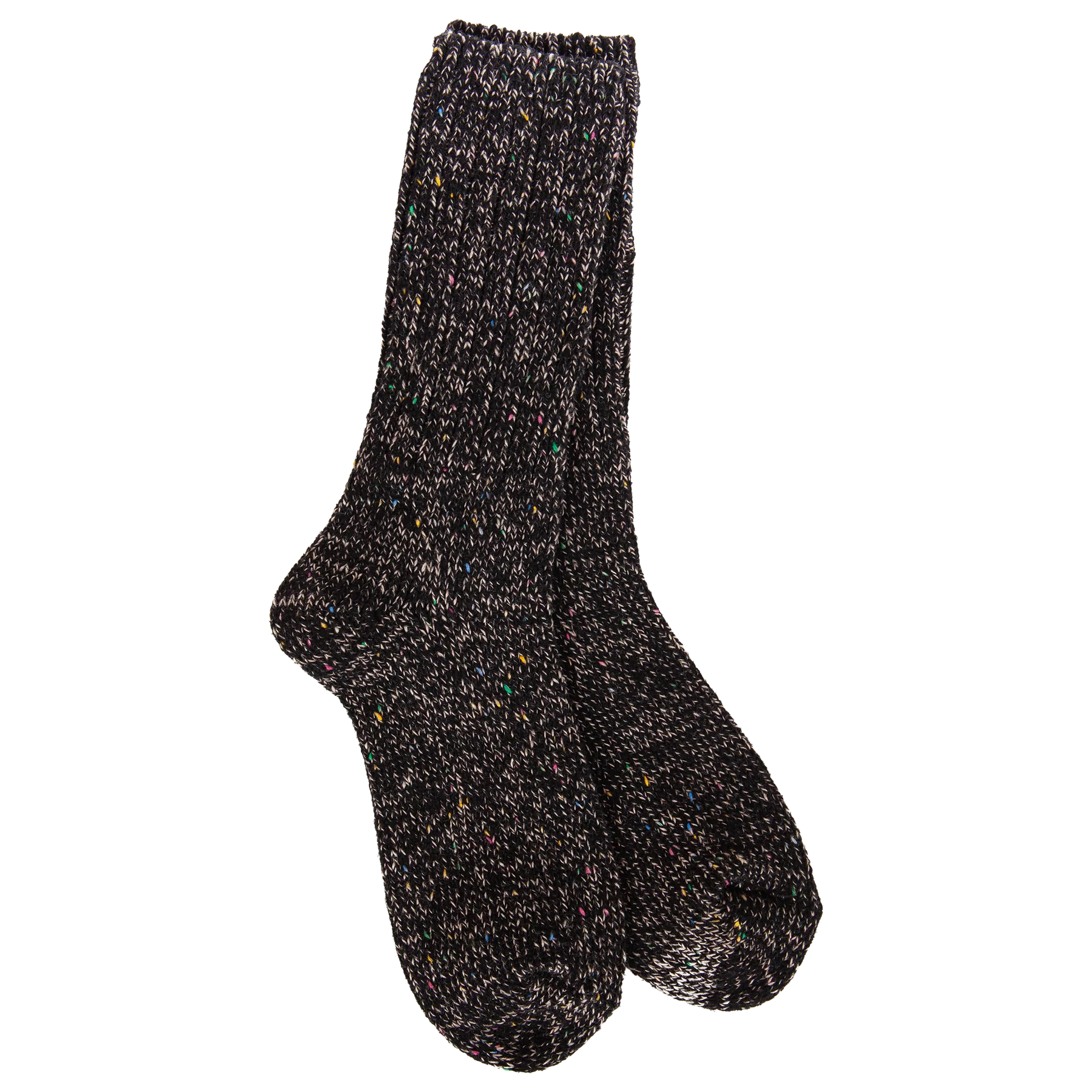 Women's Weekend Ragg Crew Socks in Moonlit featuring a charcoal ragg knit with colorful flecks and an ultra-soft crew-length design.