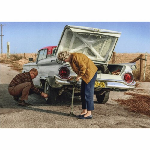 Changing Flat Tire Anniversary Card