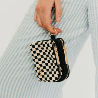Woven Checkered Cameron Clippable Double Zip Wallet