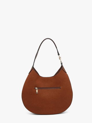 Vanessa Faux Suede Hobo Bag with Gold Strap Accent