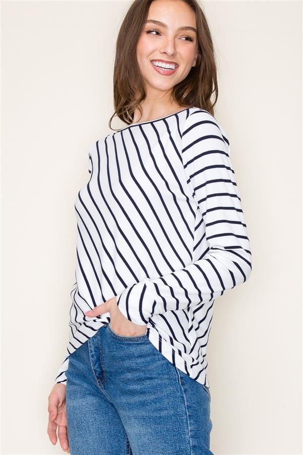 Boat Neck Striped Baby Ribbed Top