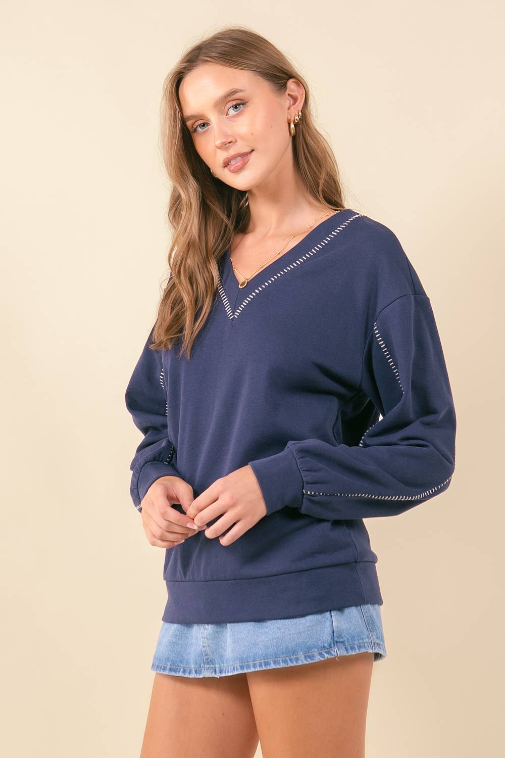 French Terry V-Neckline Oversized Sweatshirt