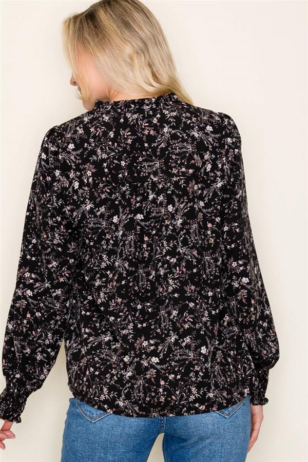 Smocked Hem Floral Print Top
