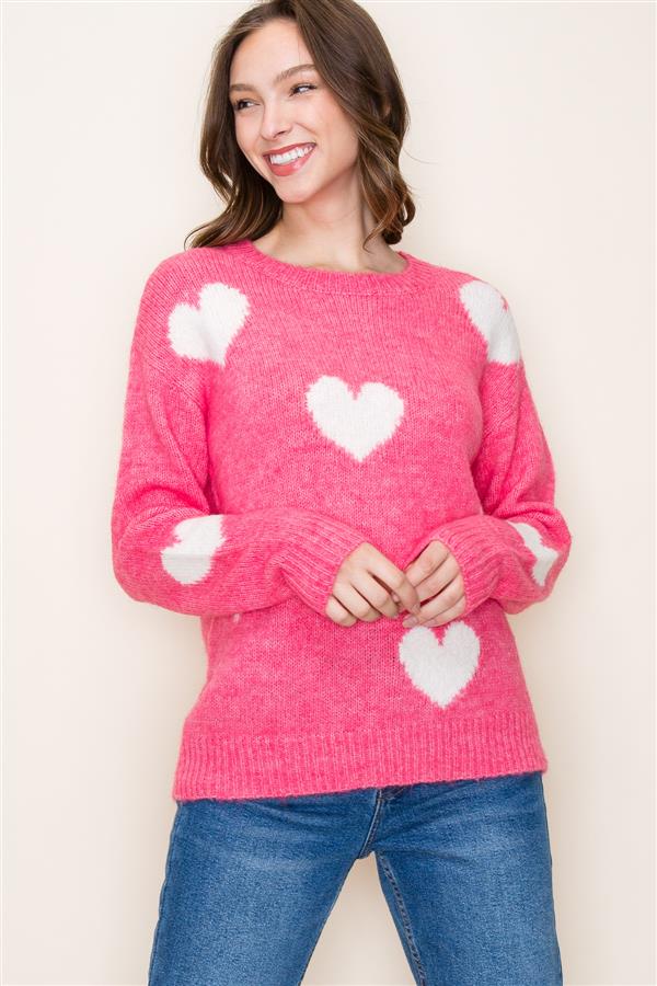 Straight From The Heart Textured Heart Sweater (Pink) · NanaMacs