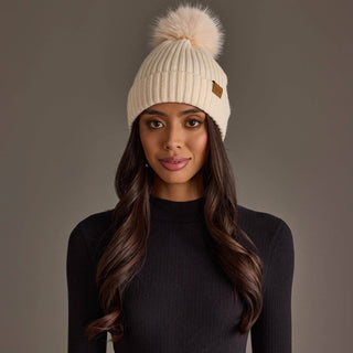 Cream Cable Knit Pom Hat