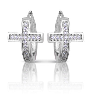 Cross Ear Hug Earrings - Silver