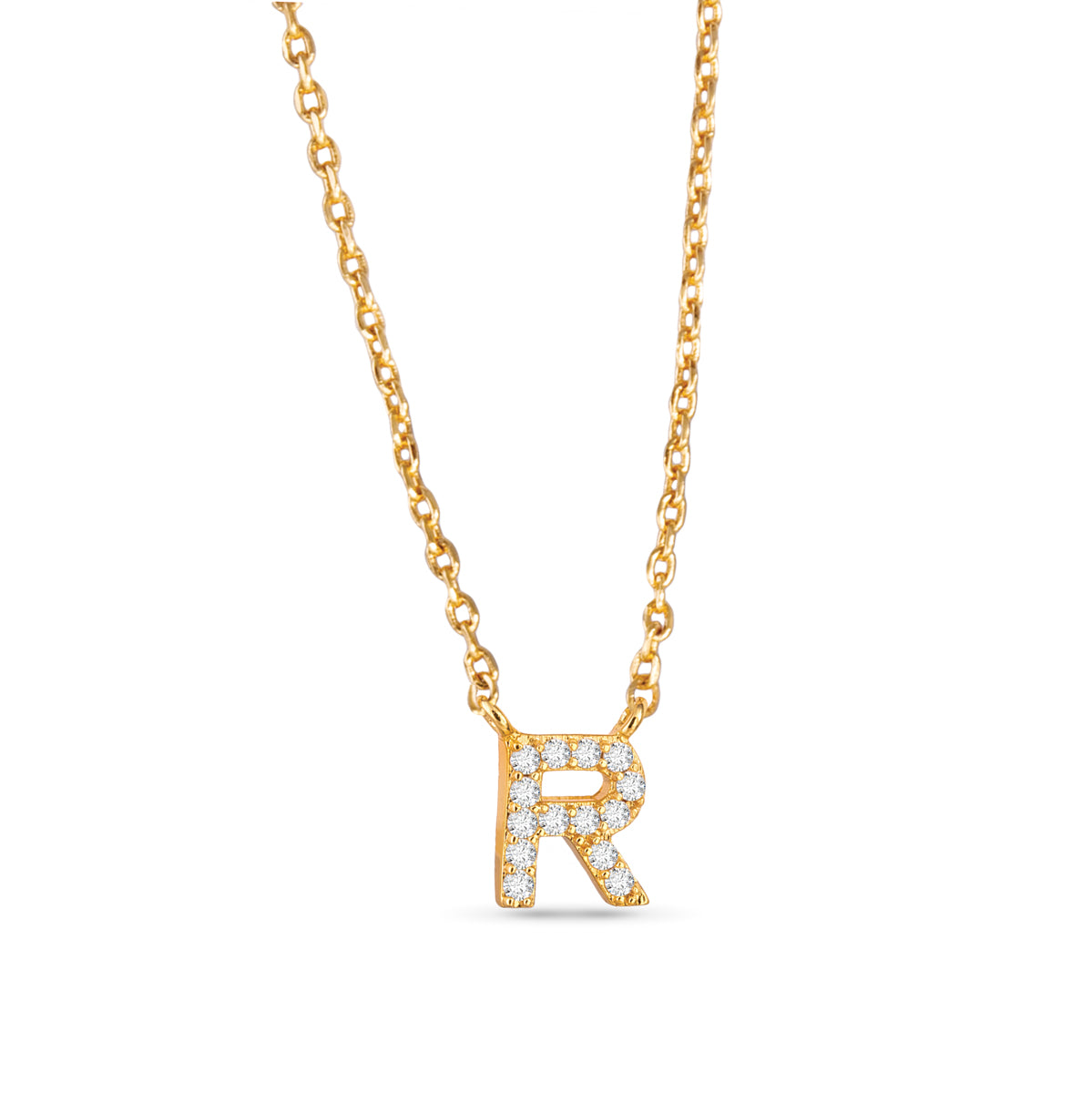 Gold CZ Initial Necklace - R