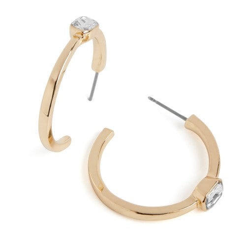 Clear Baguette Stone Gold Hoop Earrings