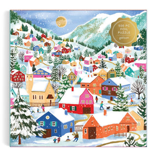 Swiss Alpine Village 500-Piece Foil Puzzle | Winter Art Puzzle