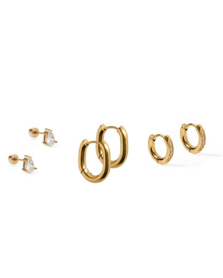 Pasadena CZ Stud & Huggie Hoop Gold Tone Earring Set