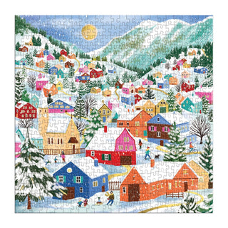 Swiss Alpine Village 500-Piece Foil Puzzle | Winter Art Puzzle