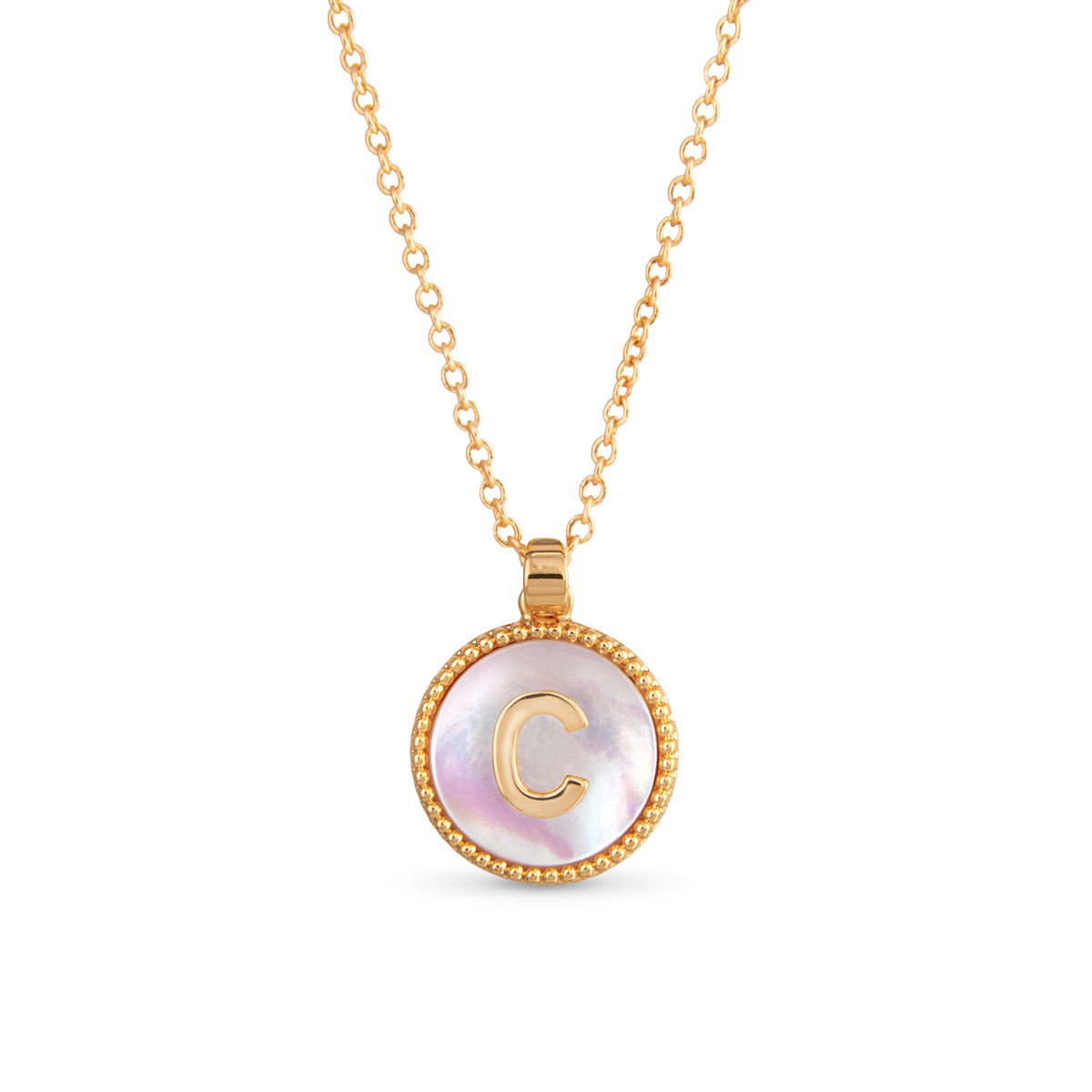 Gold Mother of Pearl Initial Necklace - C