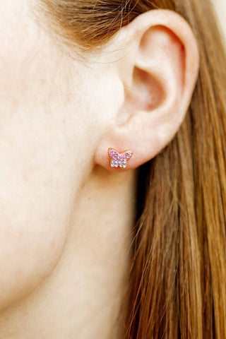 Bindi Butterfly CZ Screwback Stud Earrings – Pink & Purple