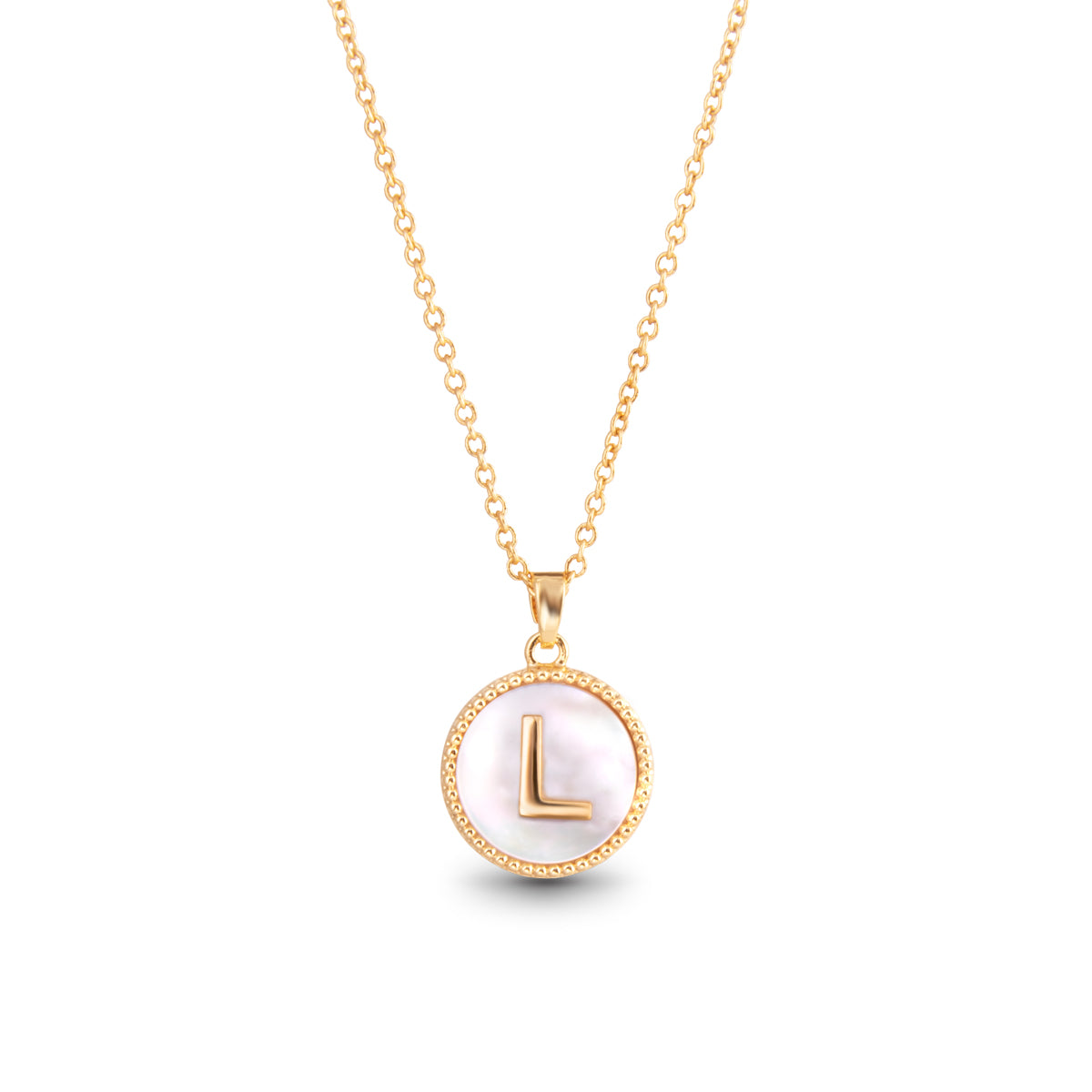 Gold Mother of Pearl Initial Necklace - L