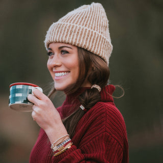 K'Lani Peace Holiday Red & Cream Plaid Hair Tie Bracelet Set