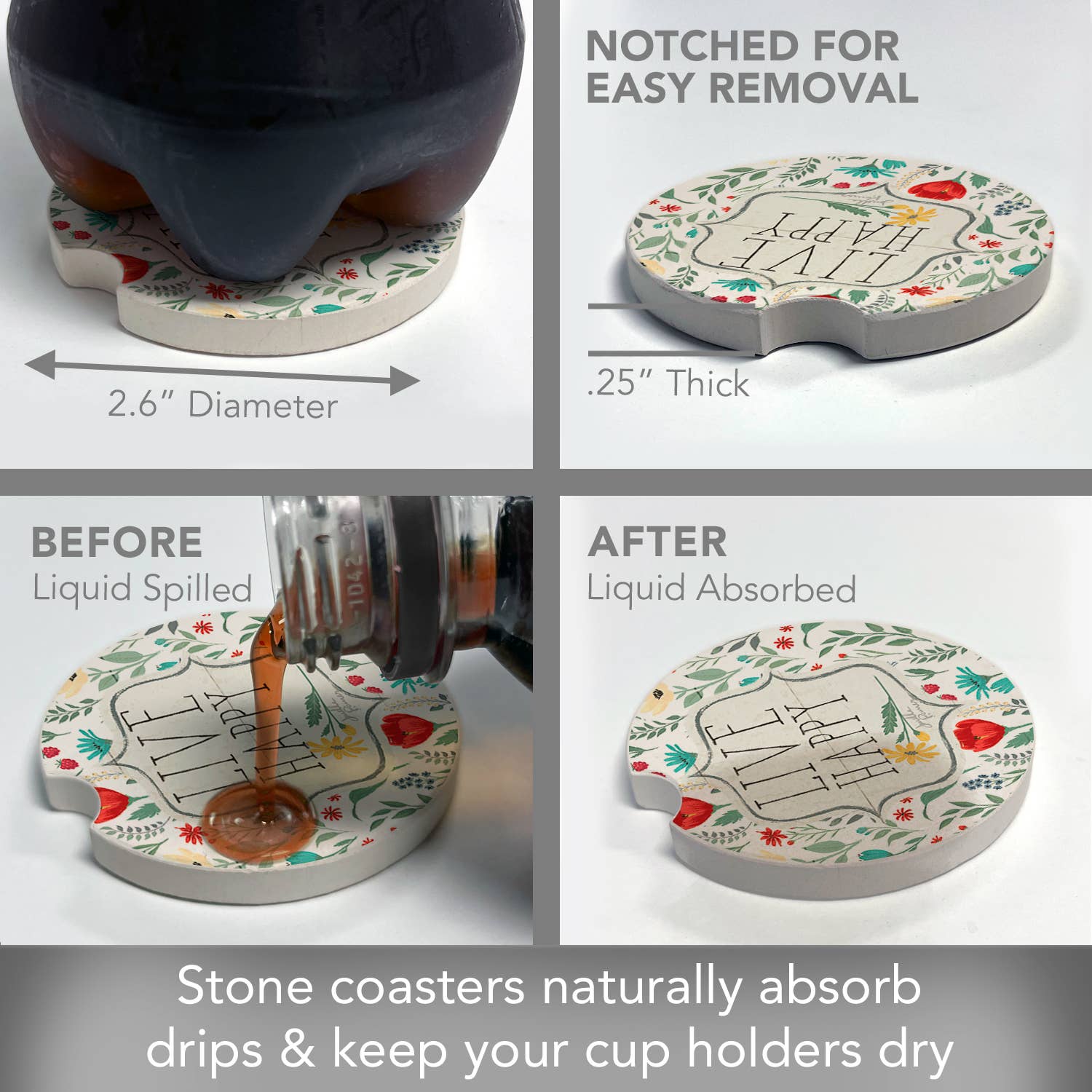 Blooming Thoughts Absorbent Stone Car Coaster 1 Pk