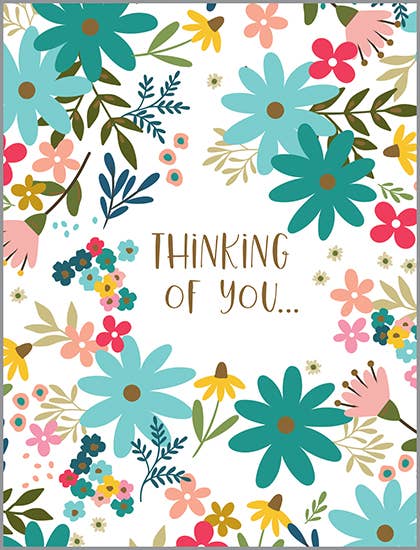 Thinking of You Greeting Card - Teal Flowers
