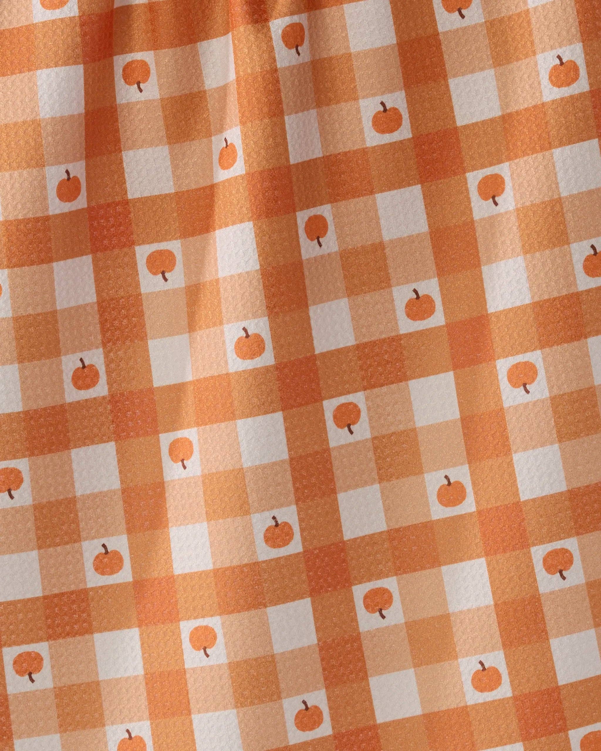 Geometry Pumpkin Check Tea Towel | Orange Gingham & Pumpkin Print