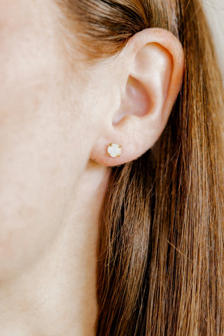 Venus White Opal Gold Screwback Stud Earrings