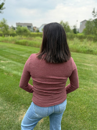 Women's Basic Striped Jersey Long Sleeve Top