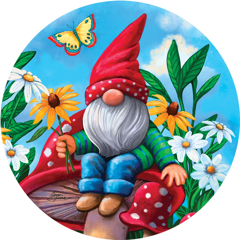 Mushroom Gnome 6" Round Accent Magnet