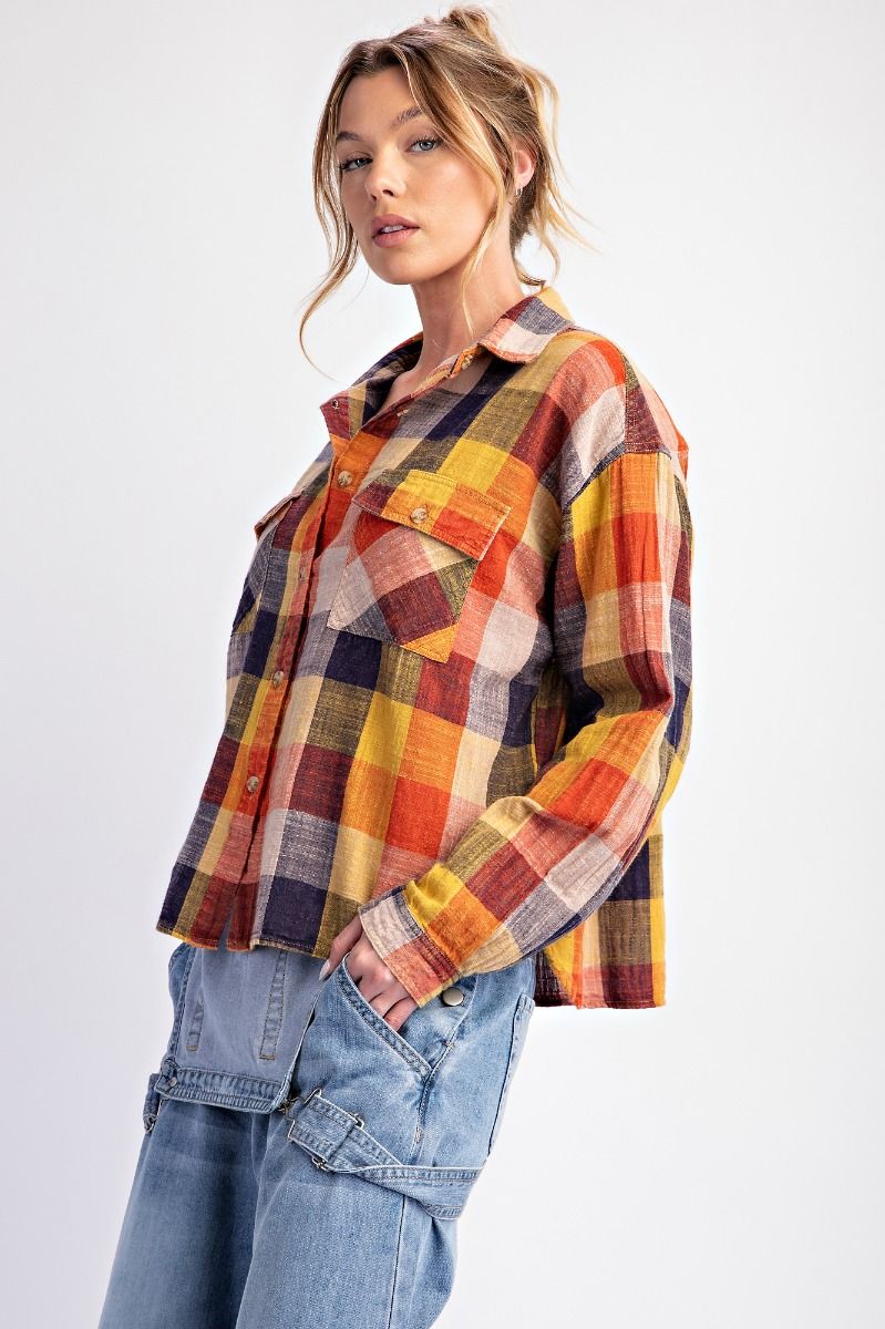 Plaid Washed Button Down Shirt