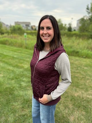 Women's Quilted Zip-Up Hoodie Vest with Pockets