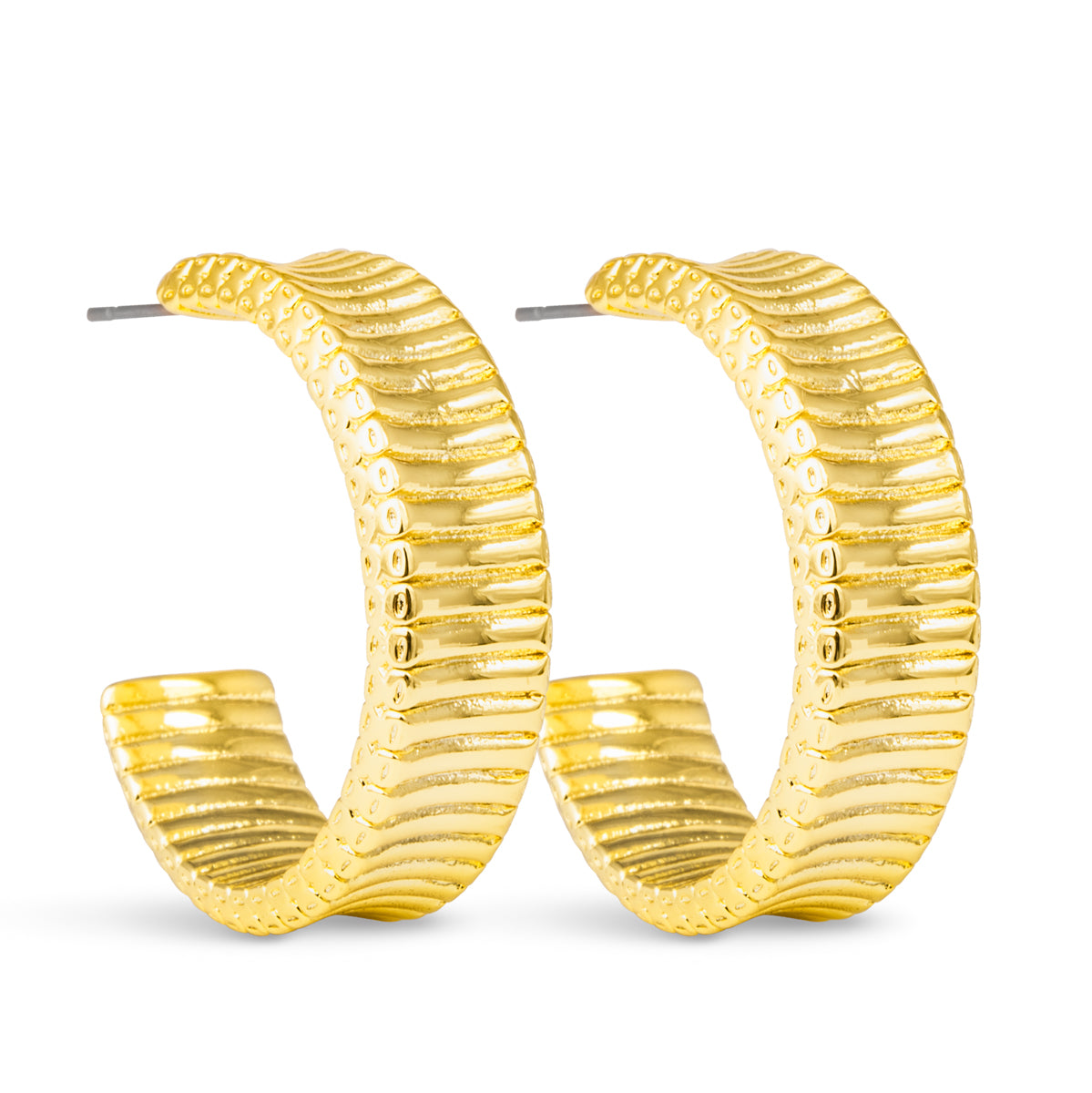 Kennedy Polished Ribbed Hoop Earrings - Gold