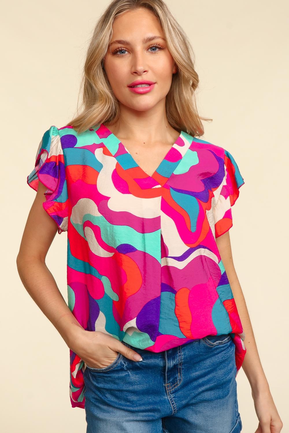 Multi Color Geometric Abstract Top