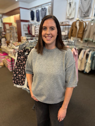 Women's Raw Edge Crew Neck Half-Sleeve Sweater