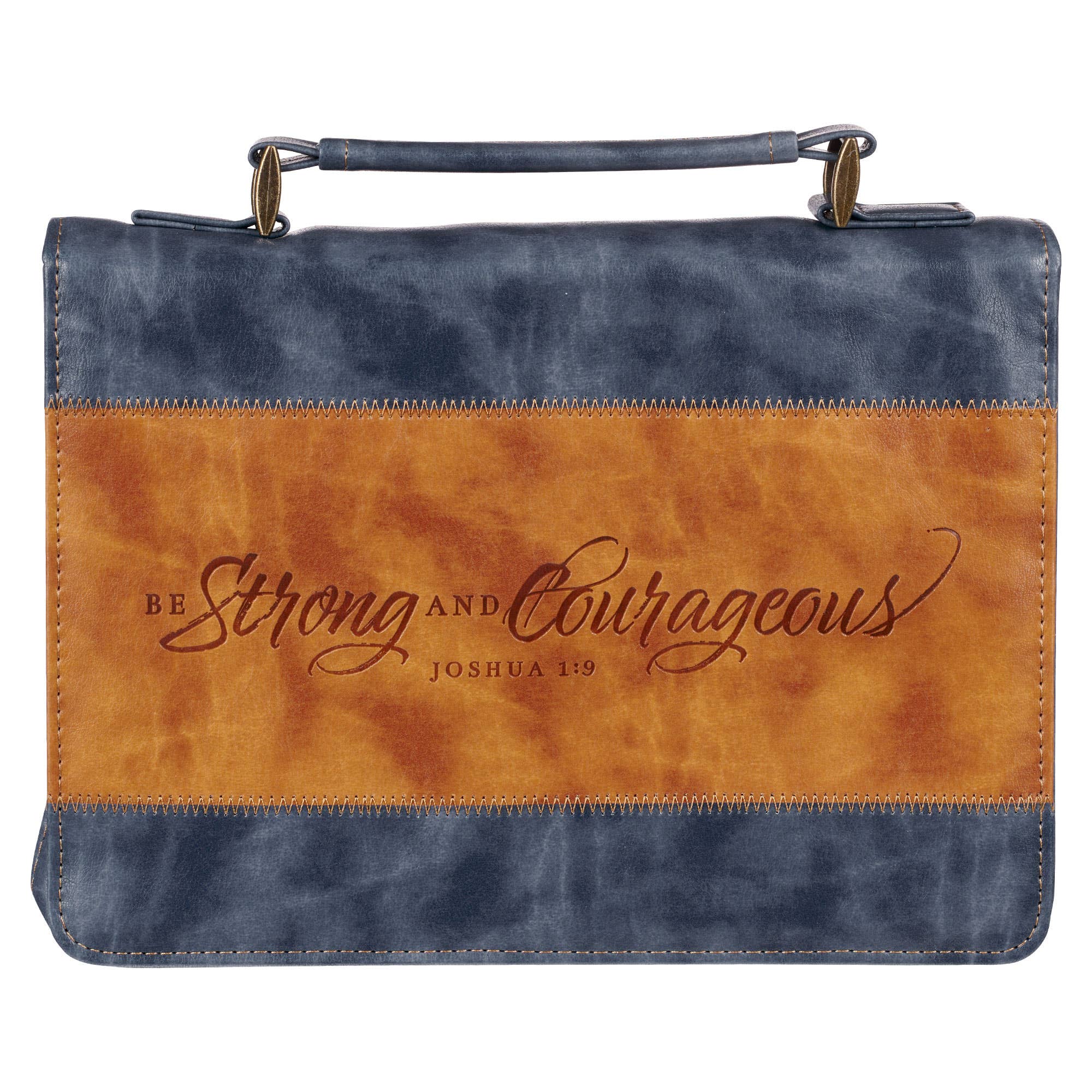 Bible Cover Classic Navy/Brown Strong & Courageous Josh. 1:9