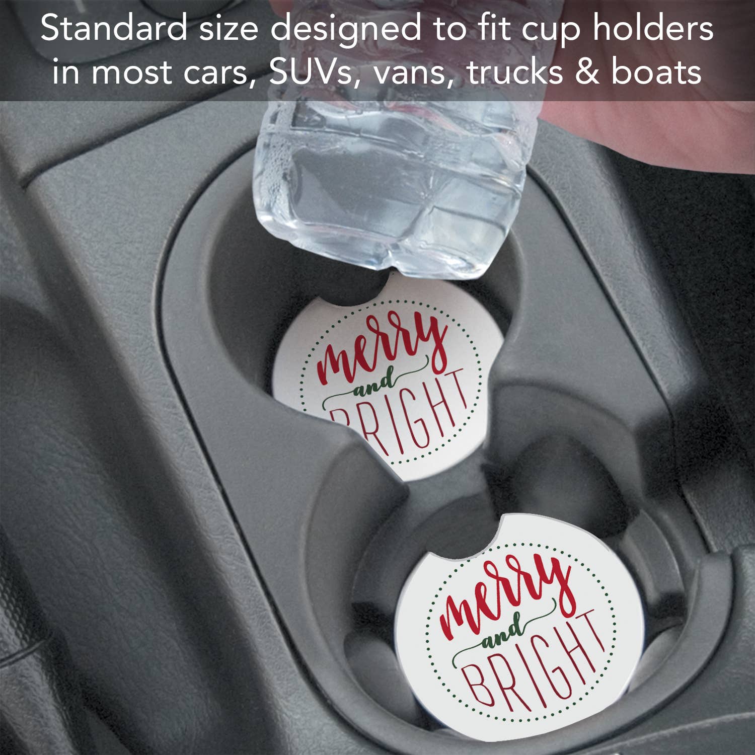 "Merry & Bright" Absorbent Stone Car Coaster 1pk
