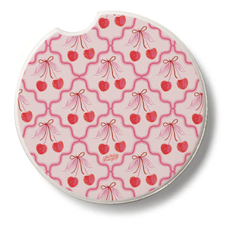 Sketched Cherries Single Stone Car Coaster