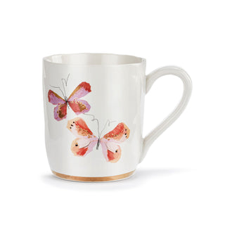 Pink Duo Butterfly White Mug with Gold Trim
